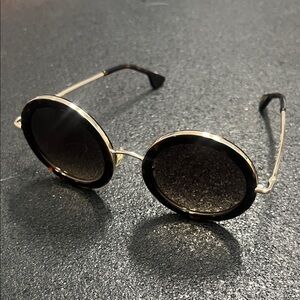 Alice + Olivia Round Sunglasses with Black Gradient Lenses